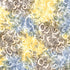 A close-up of a patterned fabric or wallpaper featuring a swirling, cloud-like abstract design in yellow, blue, gray, and off-white.