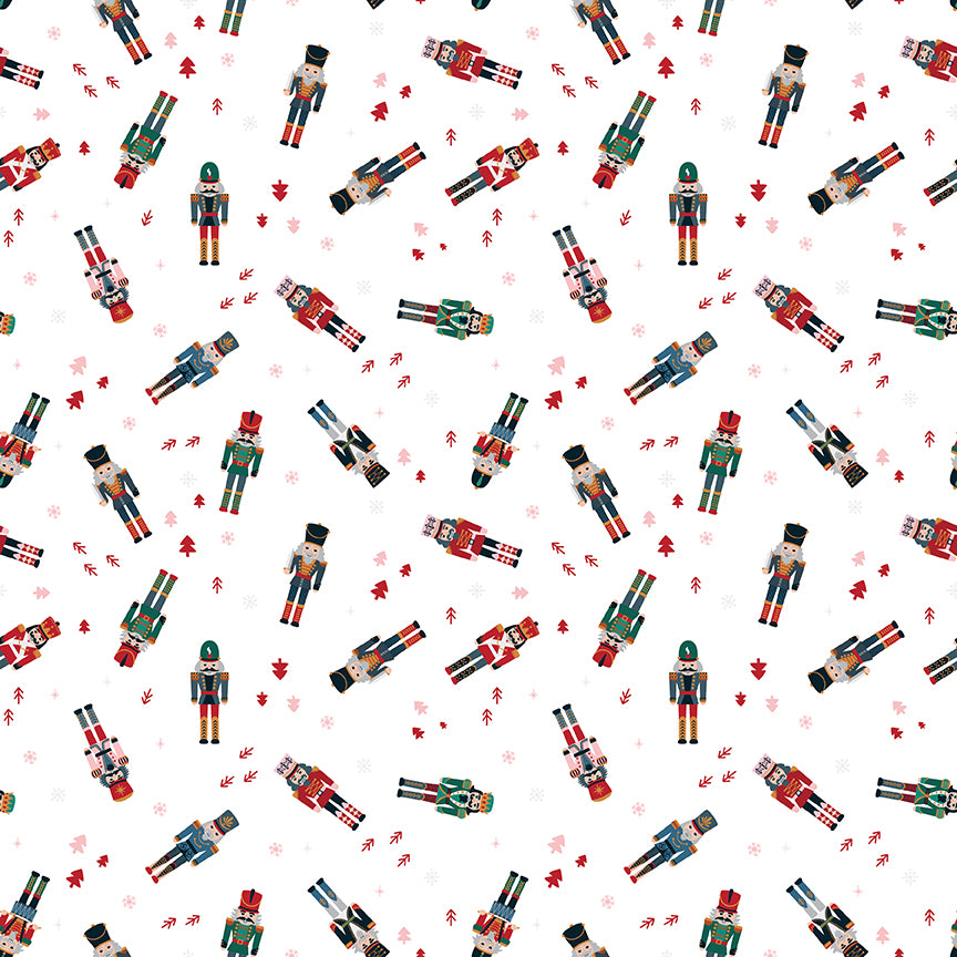 Fabric Riley Blake Snow Nutcracker Toss Nutcracker Tradition by the Quarter Yard CD17672-SNOW
