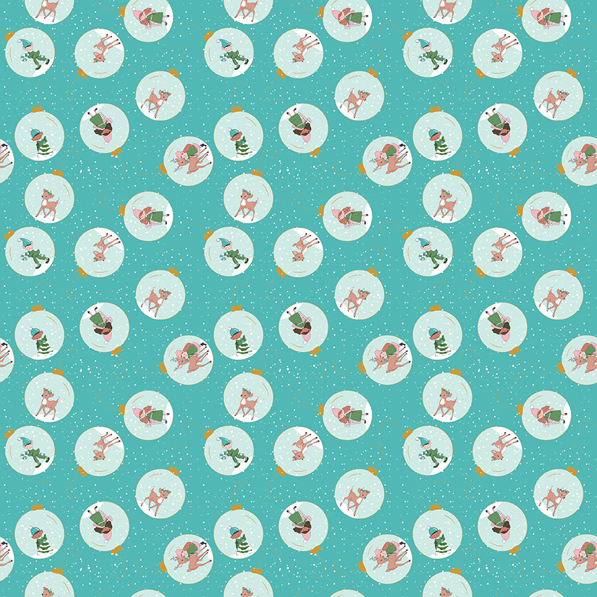 Fabric Riley Blake Sparkle Blue Ornaments Claus & Co. by the Quarter Yard SC17743-BLUE