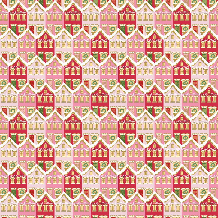 Fabric Riley Blake Sparkle Red Christmas Houses Claus & Co. by the Quarter Yard SC17742-RED