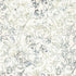 A close-up of a repeating floral pattern with delicate vines and blossoms in muted blue-gray and olive-green tones on an off-white background.