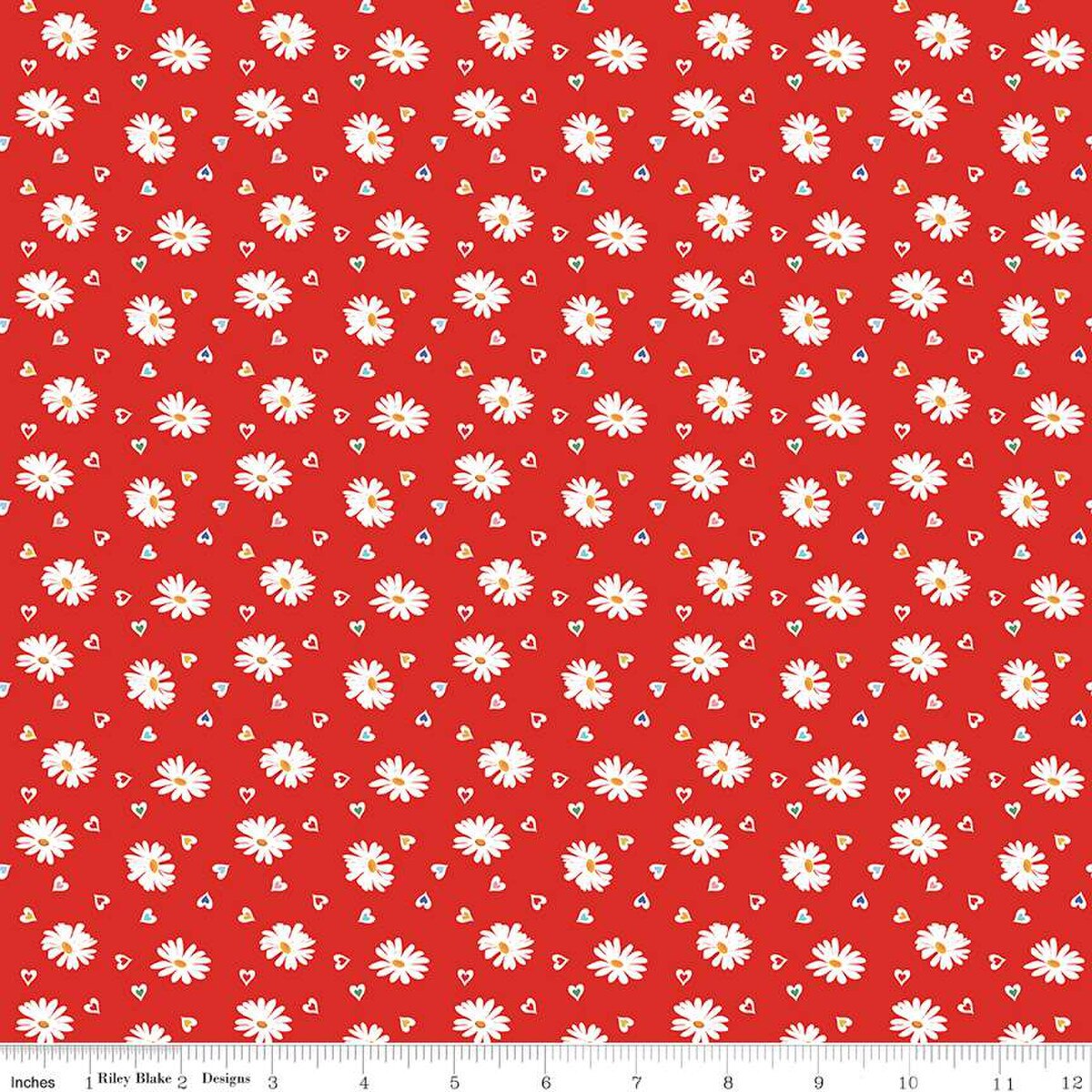 Fabric Riley Blake Strawberry Heart Daisies Simple Pleasures by the Quarter Yard C16652-STRAWBERRY