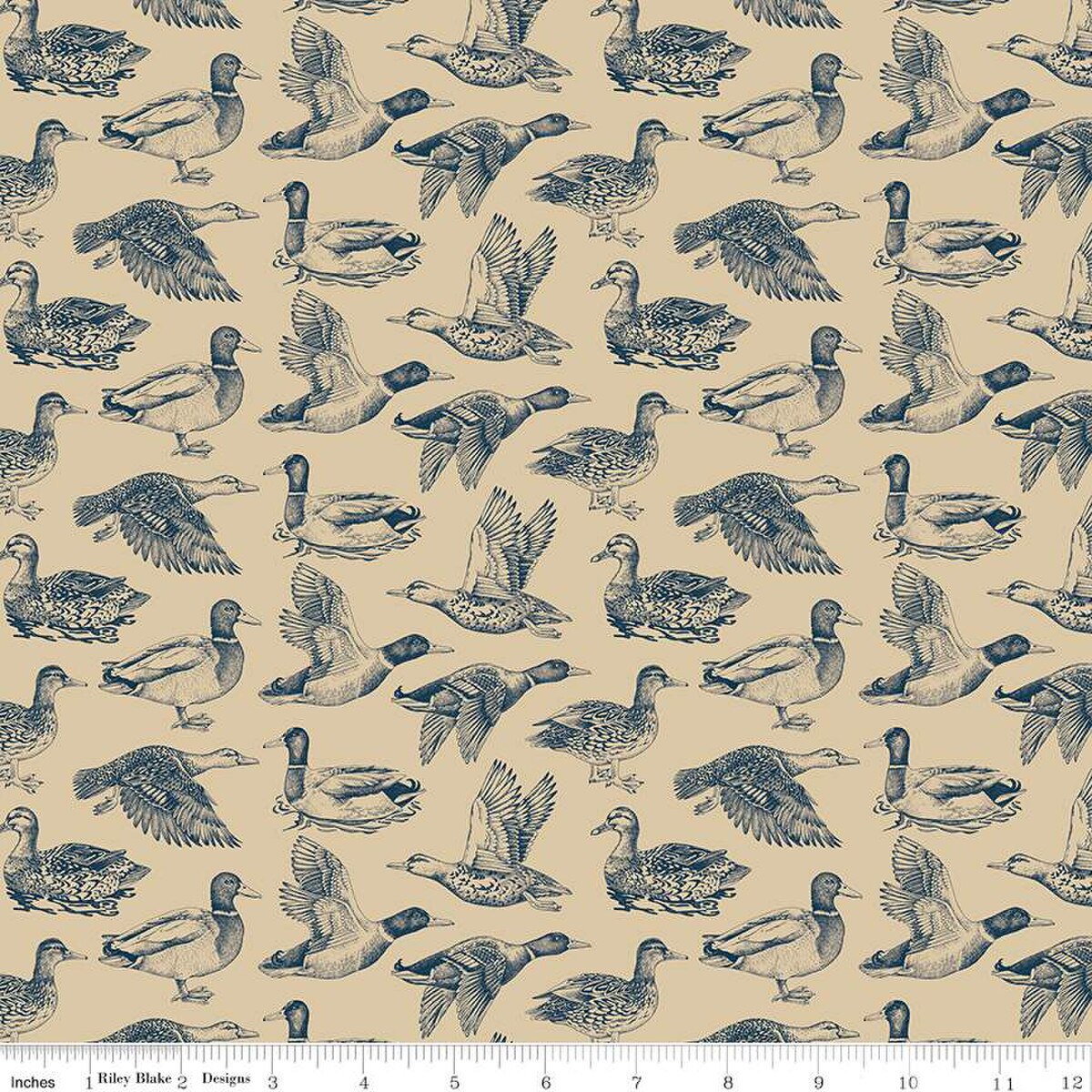 Fabric Riley Blake Tan Ducks Plaid-Venture Club by the Quarter Yard C17040-TAN