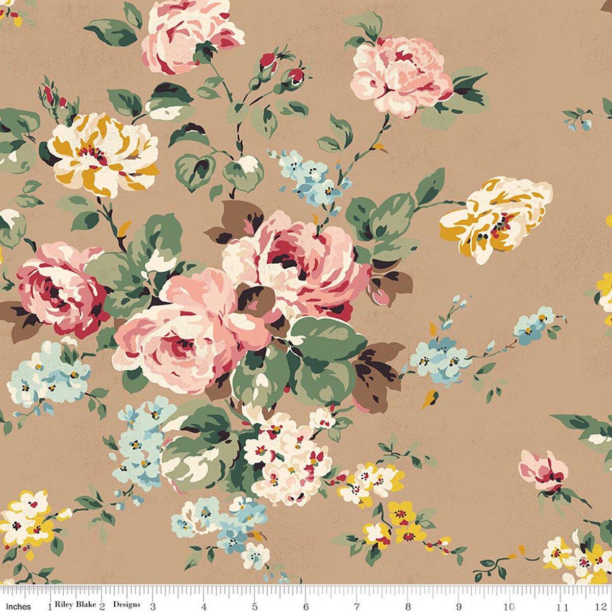 Fabric Riley Blake Tan Main Rose & Violet's Bouquet des Fleurs by the Quarter Yard C17290-TAN