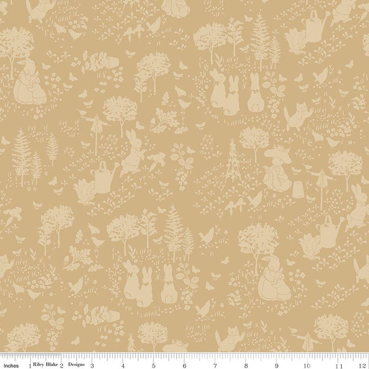 Fabric Riley Blake Tan Tonal Garden Peter Rabbit and Benjamin Bunny by the Quarter Yard C17251-TAN