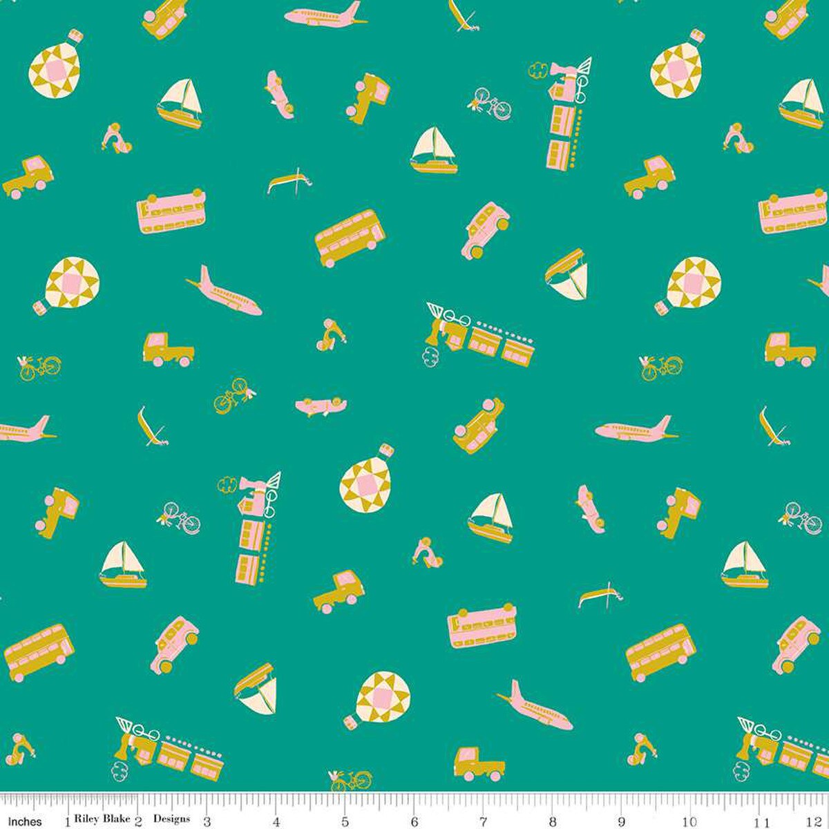 Fabric Riley Blake Teal Modes of Travel The Genesis of a Journey by the Quarter Yard C16932-TEAL