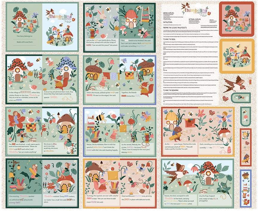 Fabric Riley Blake Thimbelina & the Sewing Fairies Storybook Panel PD16867-PANEL