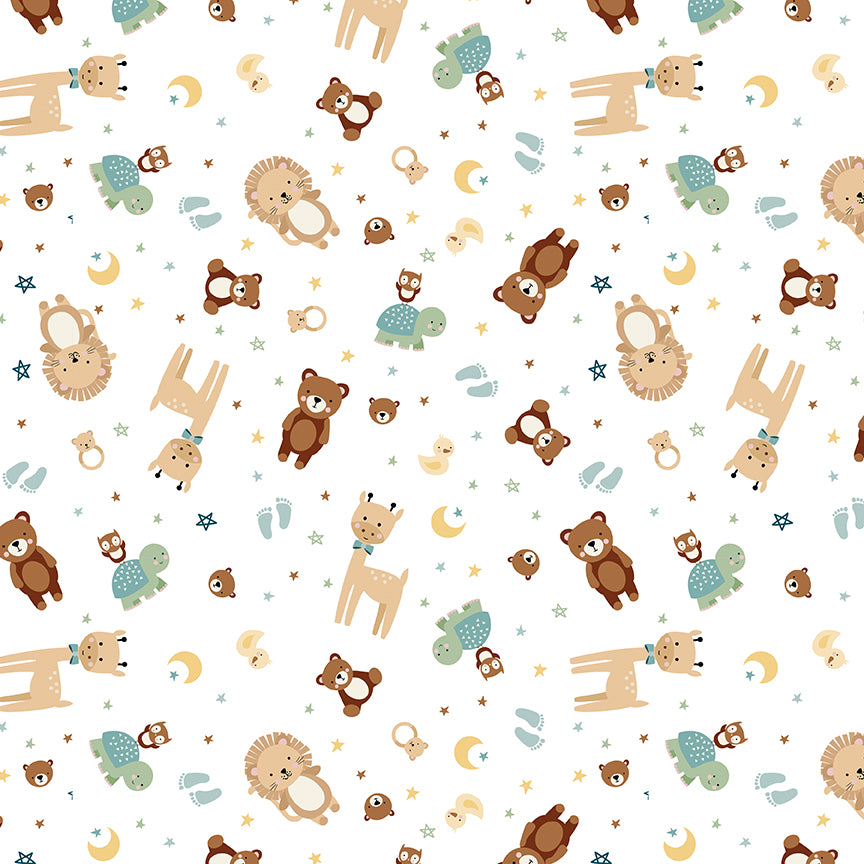 Fabric Riley Blake White Animal Toss Baby Boy Designer Flannel by the Quarter Yard F17500-WHITE