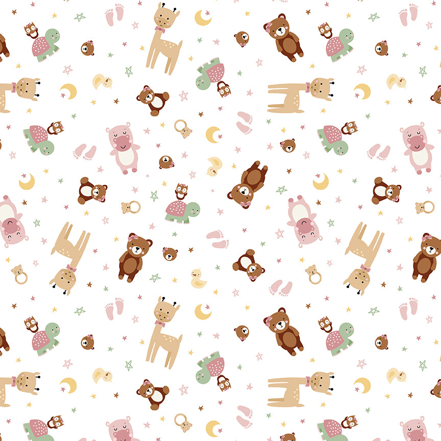 Fabric Riley Blake White Animal Toss Baby Girl Designer Flannel by the Quarter Yard F17501-WHITE