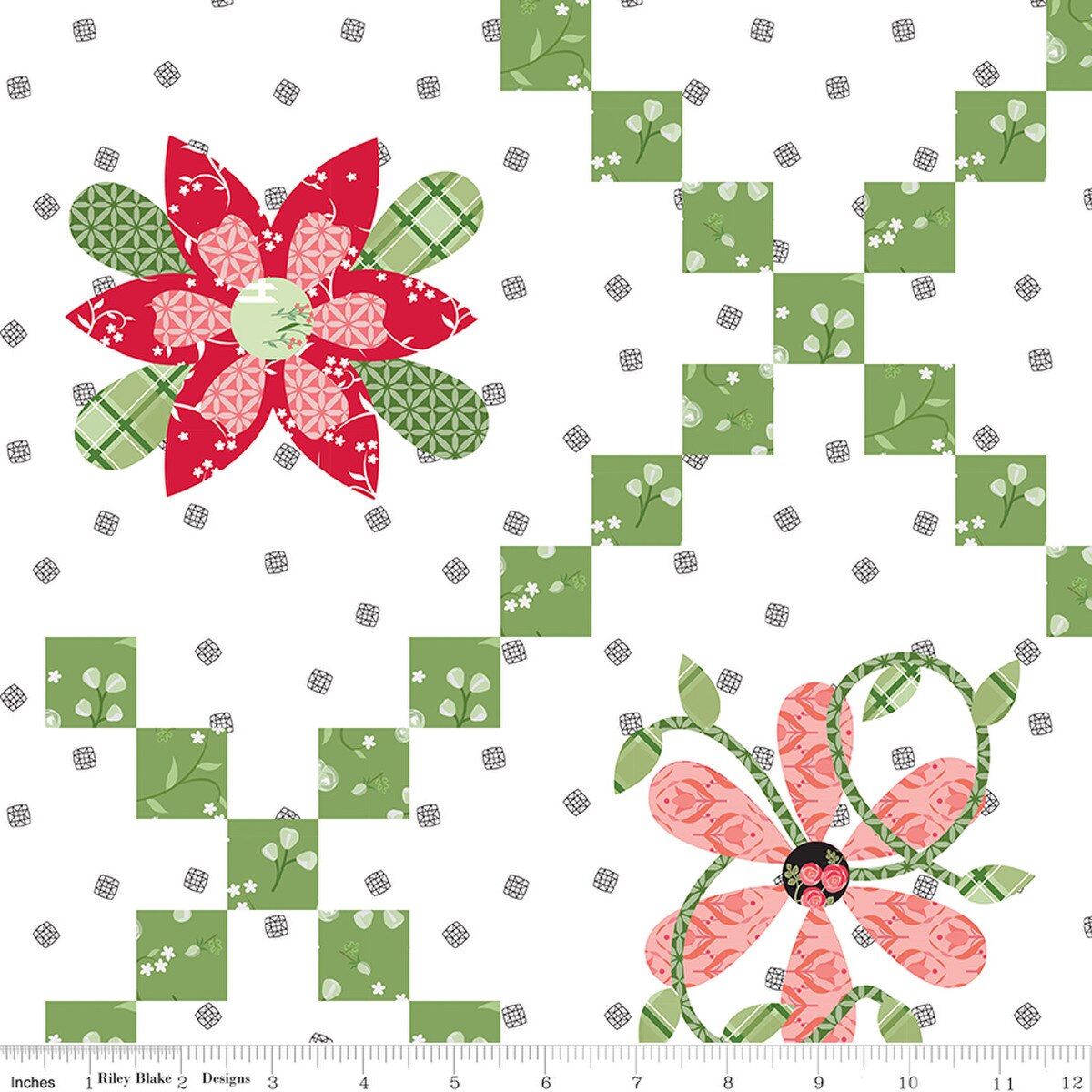 Fabric Riley Blake White Flower Chain Cheater Print Front Porch by the Quarter Yard C17219-WHITE