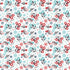 Pattern of red, blue, and gray flowers and snowflakes on a white background