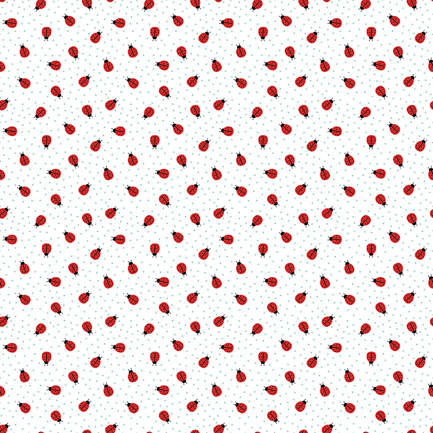 Pattern of red ladybugs on a white background