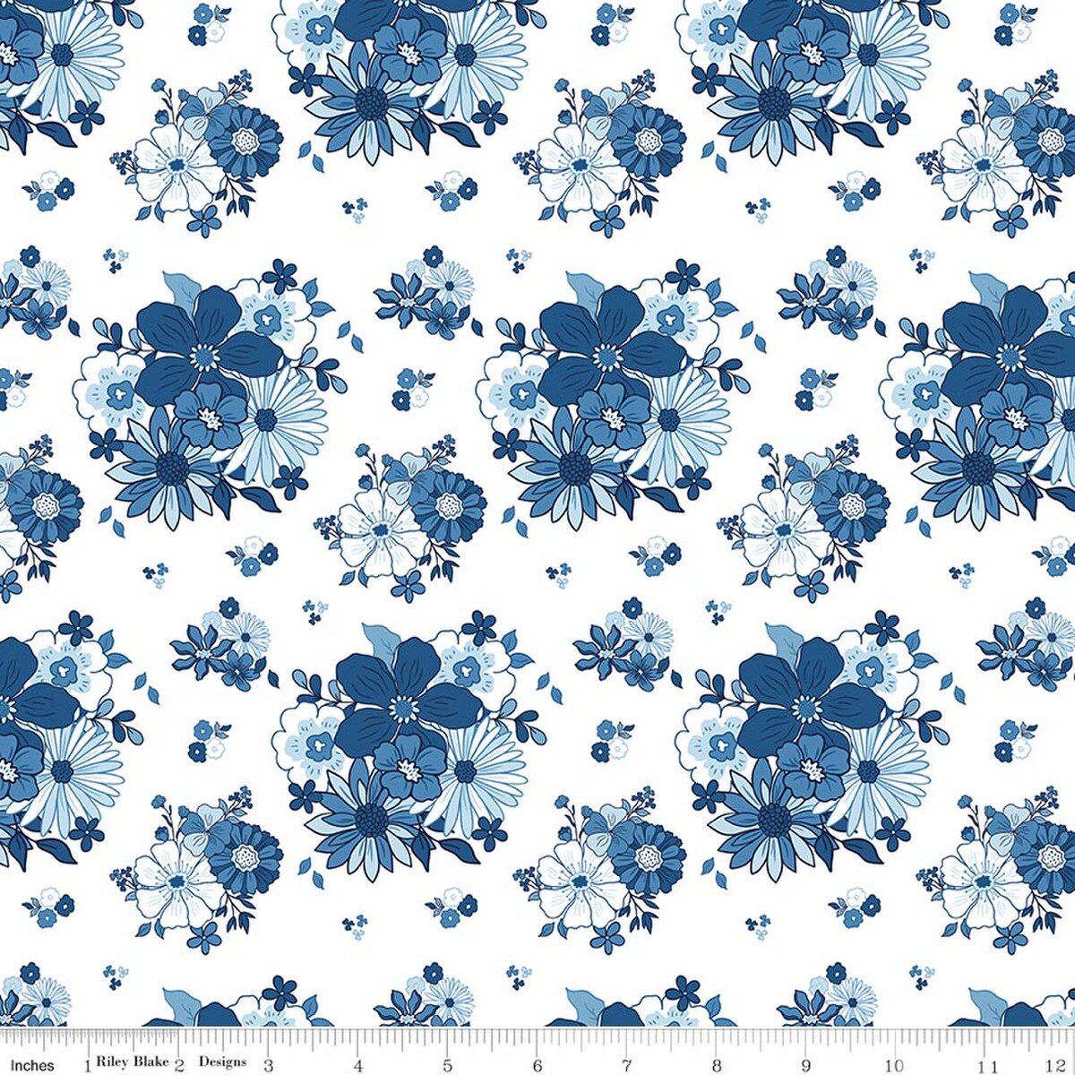 Fabric Riley Blake White Main Blue Blooms and Threads by the Quarter Yard C17120-WHITE
