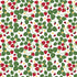 Pattern of red strawberries, green leaves, and yellow flowers on a white background