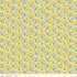 Floral patterned fabric with blue flowers on a yellow grid background
