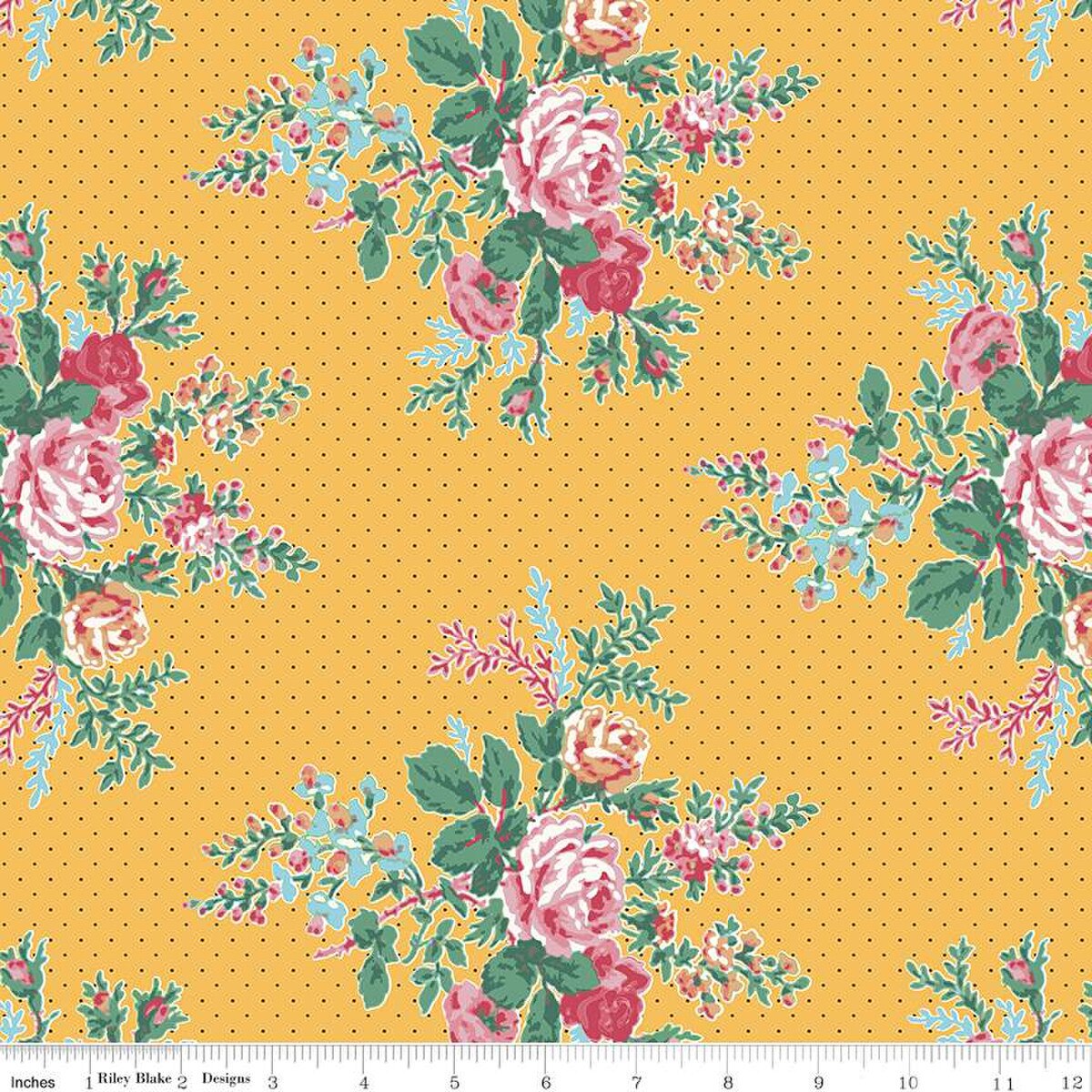 Fabric Riley Blake Yellow Floral Simple Pleasures by the Quarter Yard C16650-YELLOW