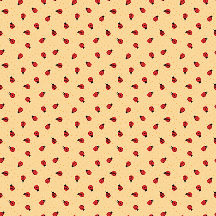 Pattern of red ladybugs on a beige background