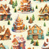 Fabric Robert Kaufman Cream Christmas Gingerbread Houses Frosted by RKF by the Quarter Yard SRKD-23208-84