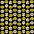 Pattern of colorful pumpkins with various designs on a black background