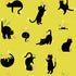 Pattern of black cats on a yellow background with colorful accents