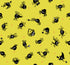Pattern of black spiders on a yellow background