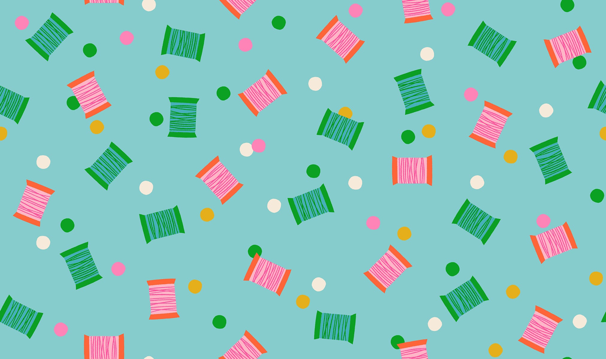 Colorful yarn pattern on a blue background