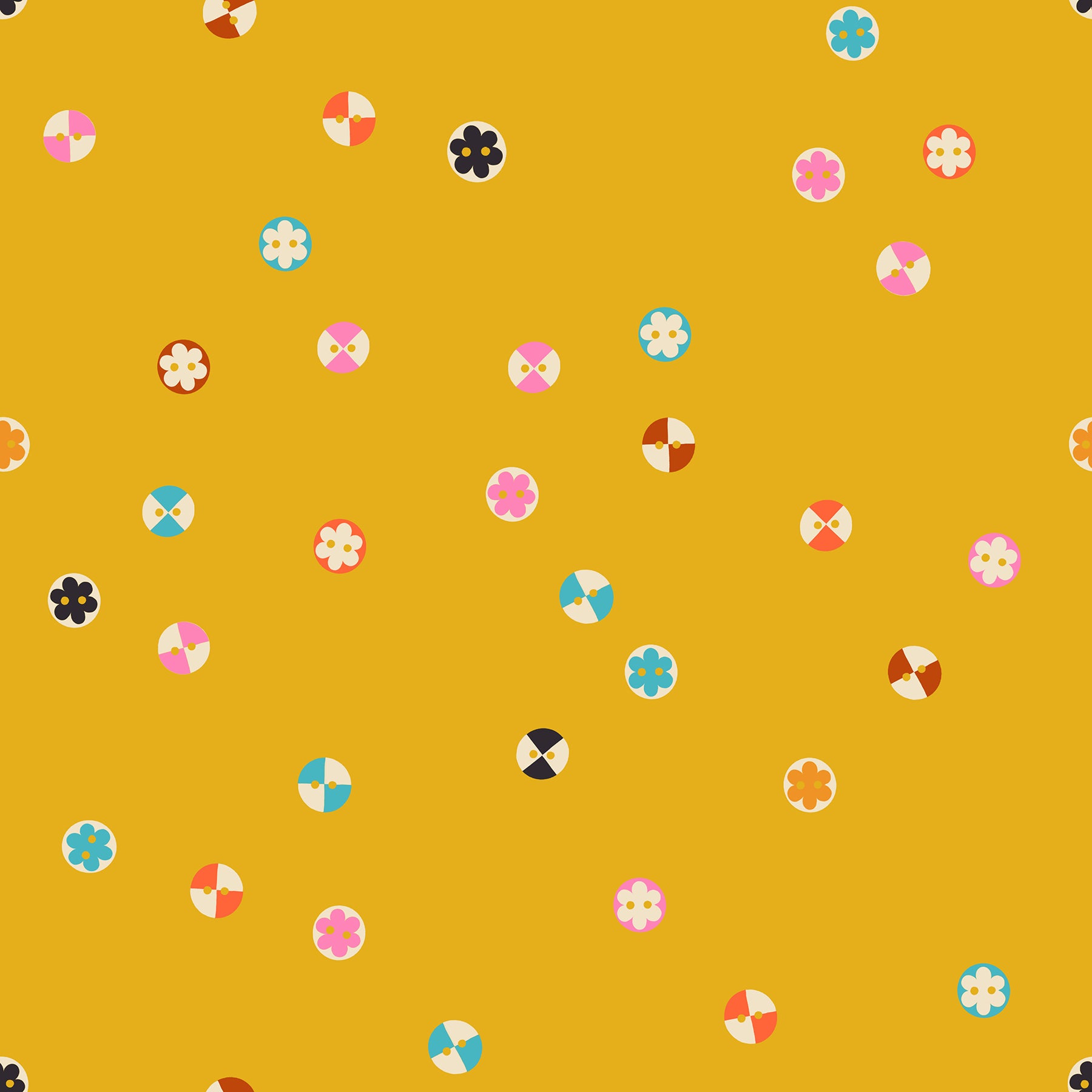Colorful geometric shapes on a yellow background