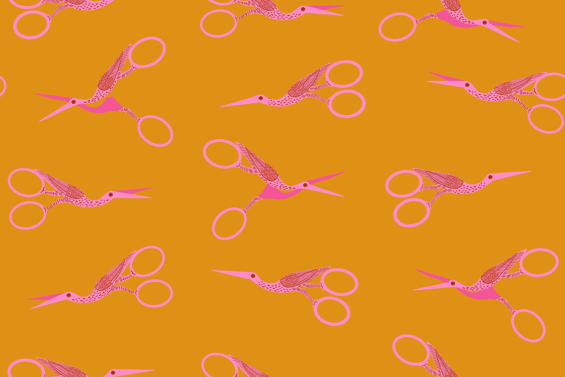 Pattern of pink scissors on a yellow background