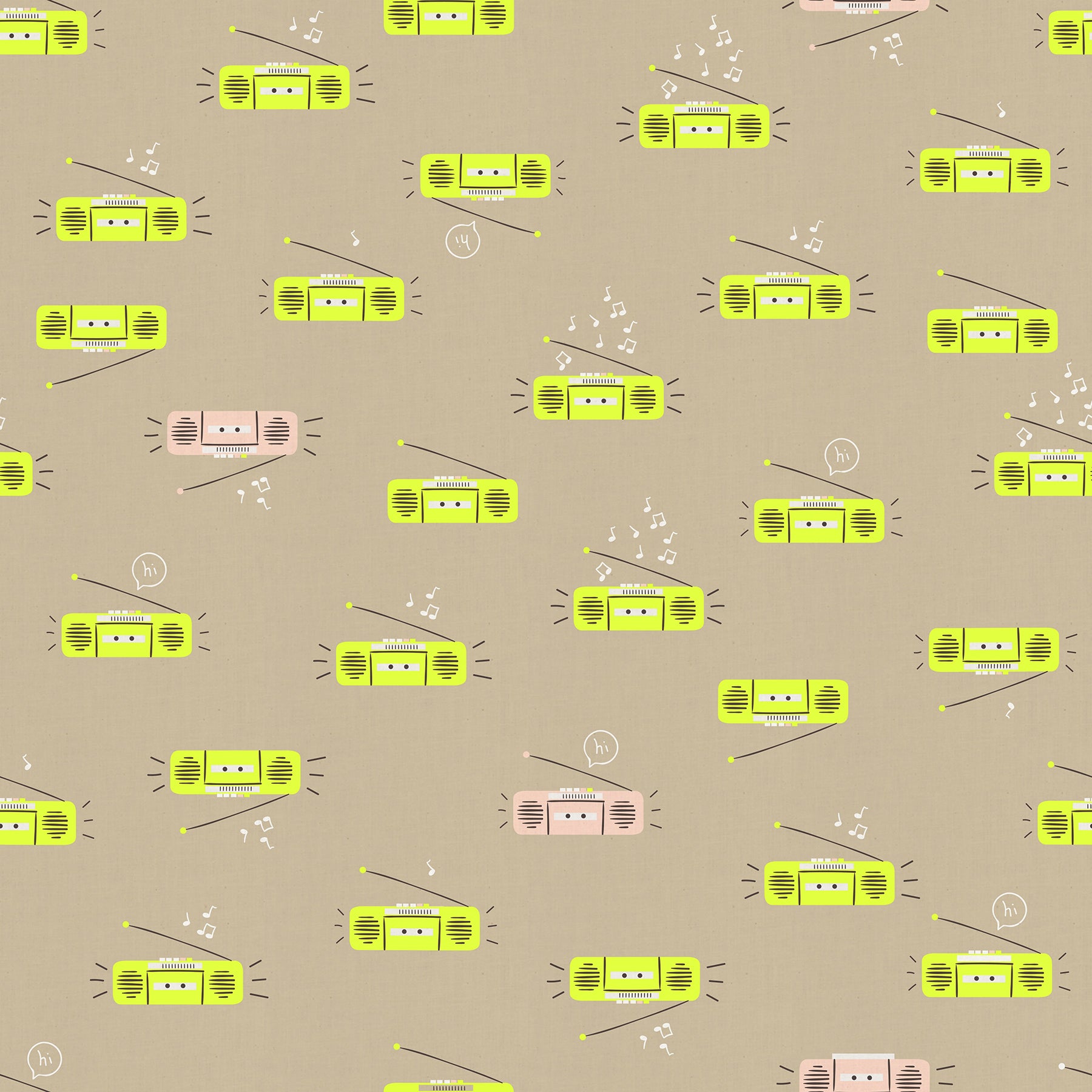 Pattern of retro radios on a beige background
