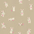 Pattern of cartoon rabbits with headphones on a beige background