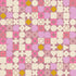 Pattern of geometric shapes in various colors on a pink background