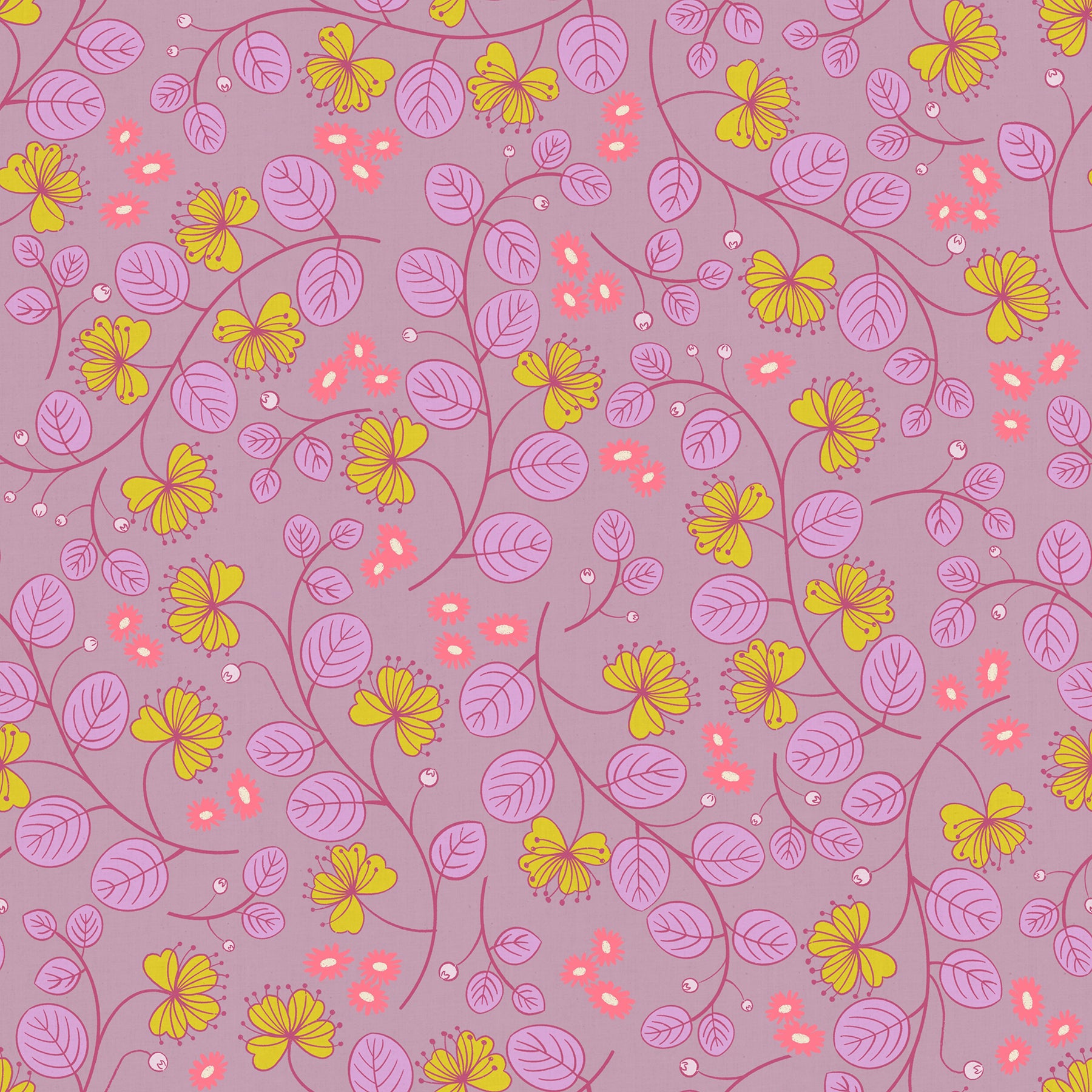 Floral pattern with yellow and pink flowers on a purple background