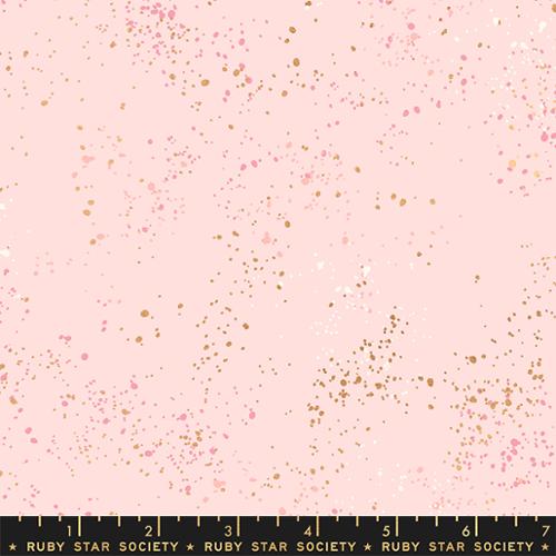 Pink fabric with gold and pink speckles and a Ruby Star Society label at the bottom.
