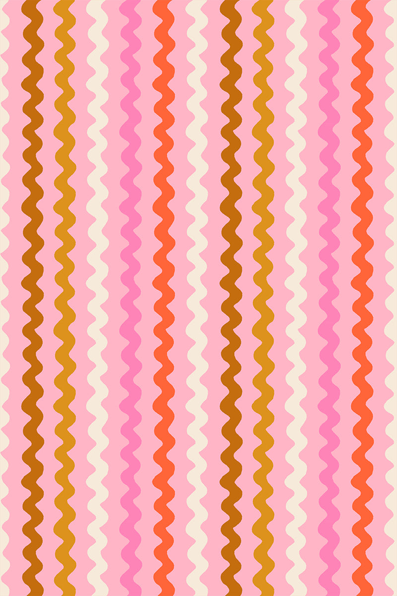Patterned paper with wavy lines in pink, orange, and brown on a light background