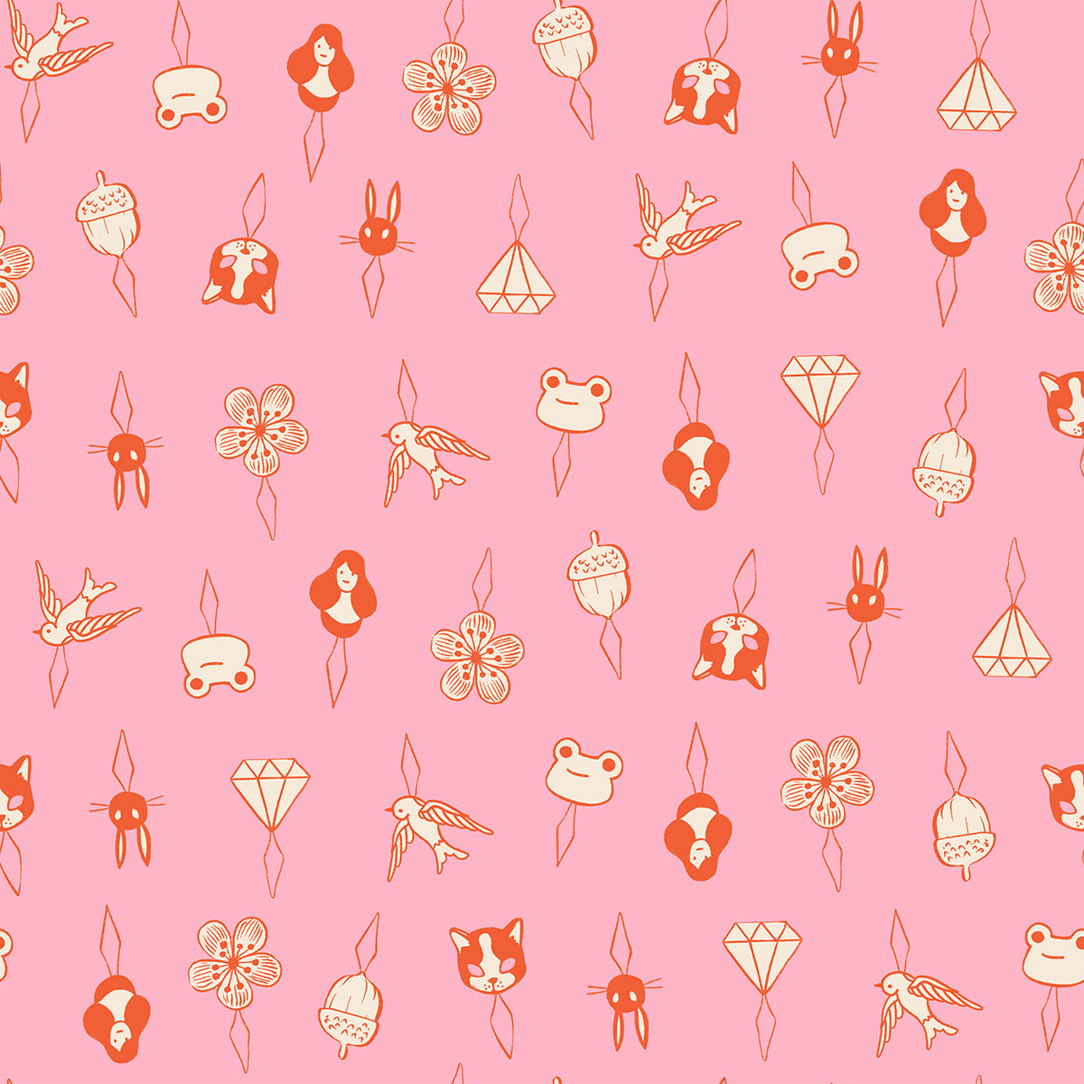 Pattern of small icons on a pink background