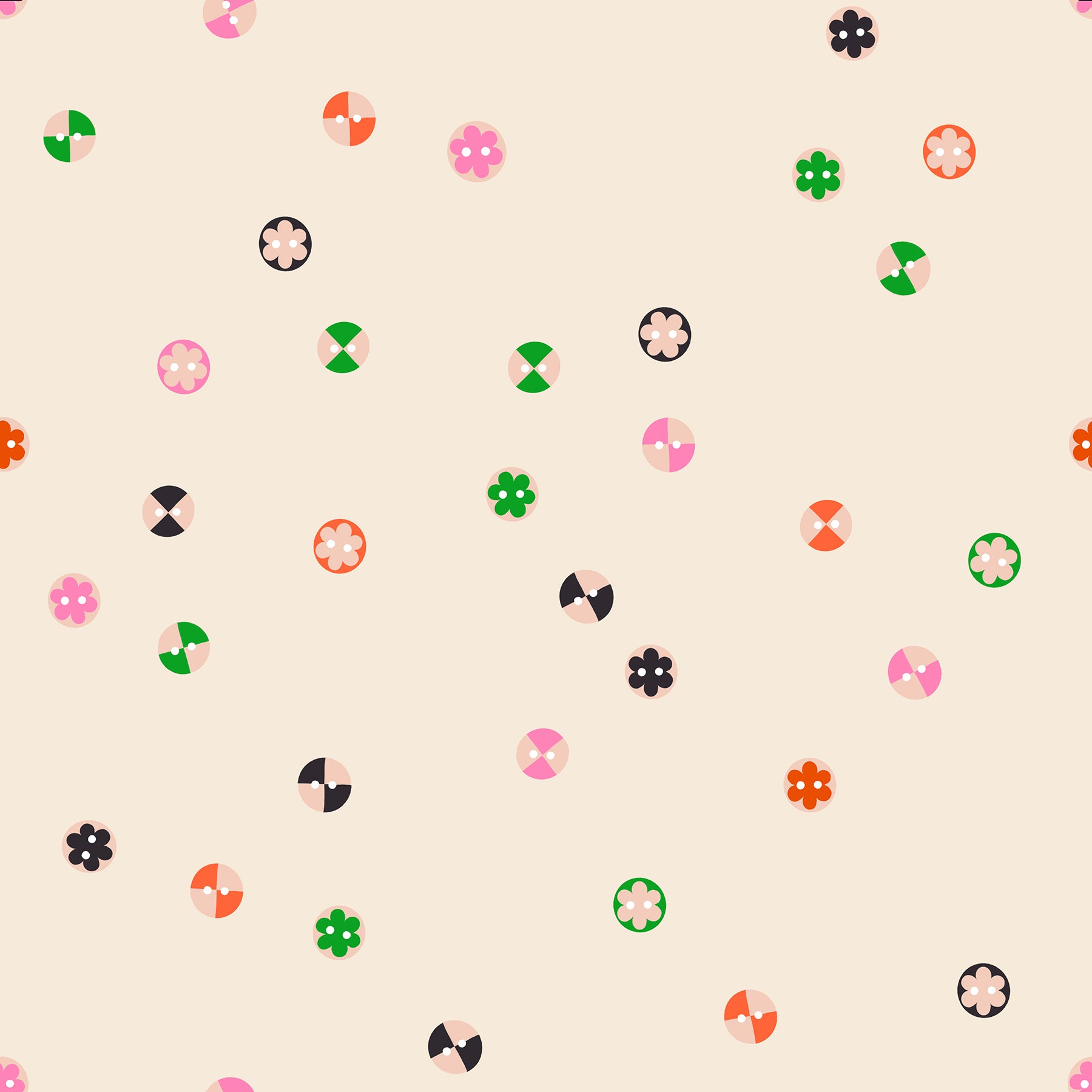 Pattern of colorful geometric shapes on a beige background