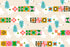 Pattern of dogs and colorful geometric shapes on a beige background