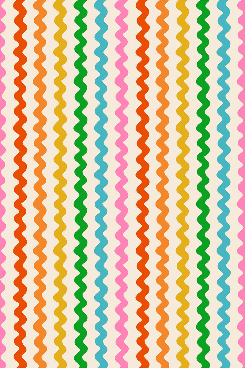Colorful wavy pattern on a pink background