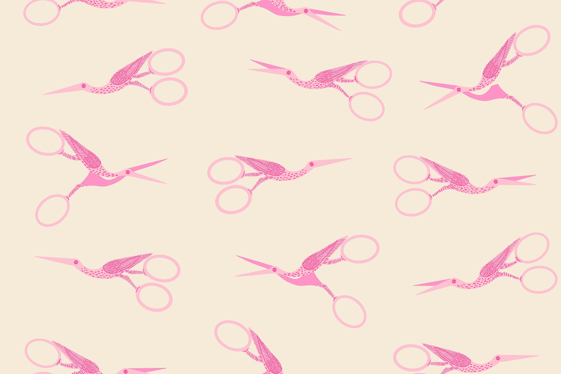 Pattern of pink scissors on a beige background