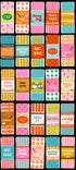 Collection of colorful fabric roll packages on a black background