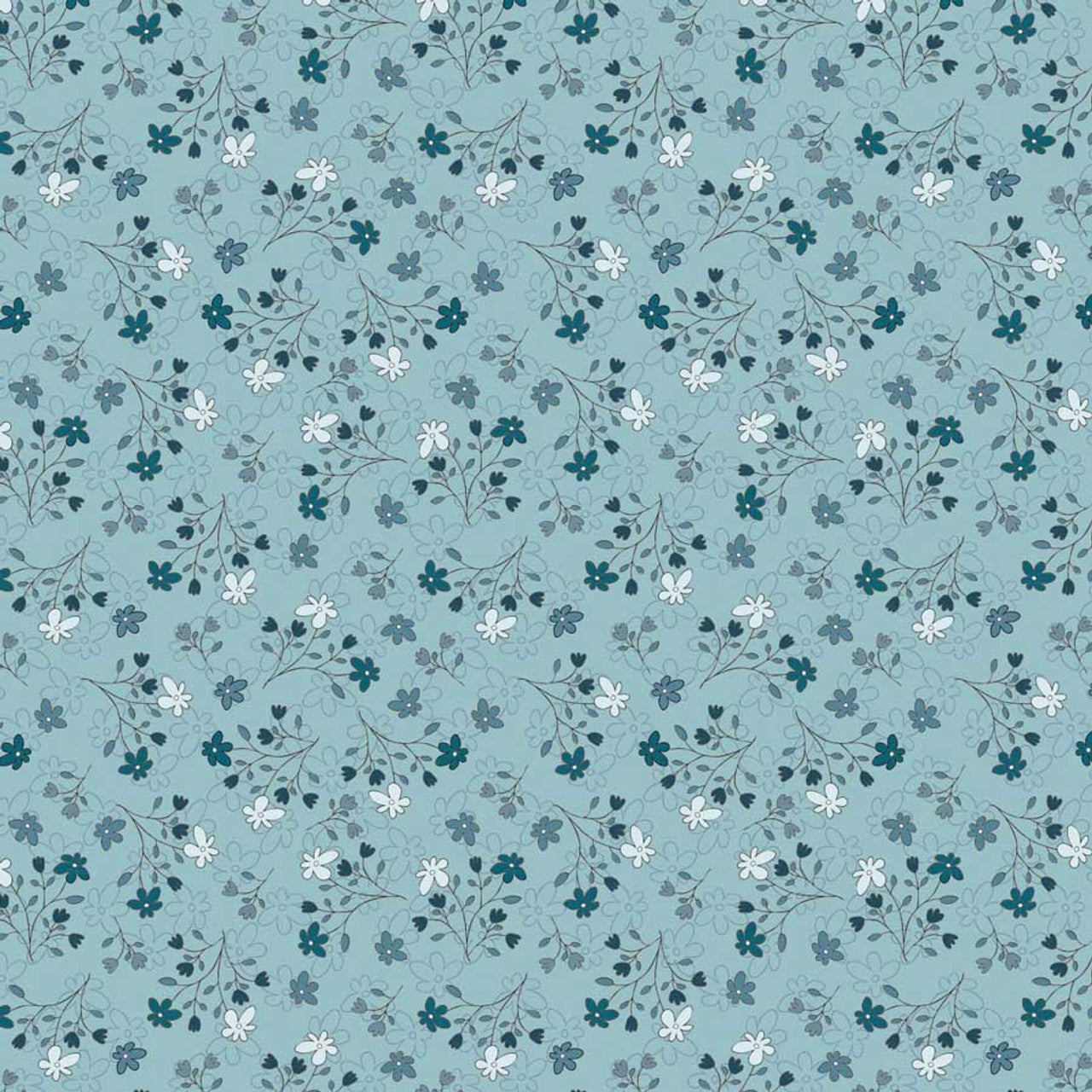 Fabric Stof Aqua Flower Branches The Sweetest Embrace by the Quarter Yard 4514-537