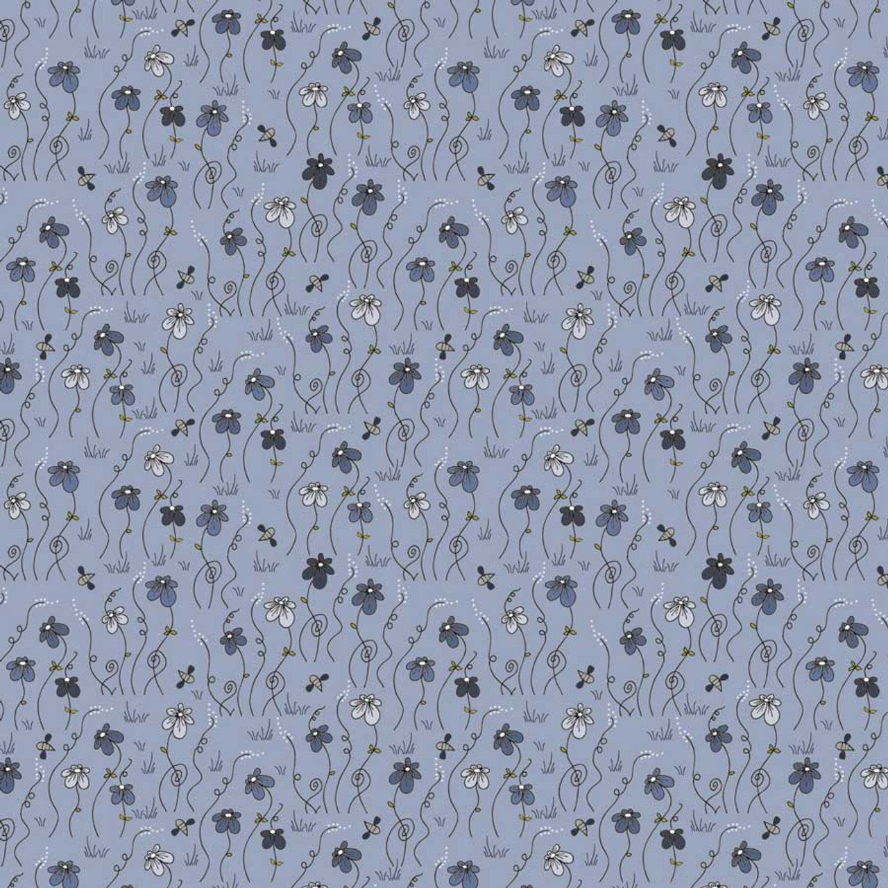 Fabric Stof Blue Flowers The Sweetest Embrace by the Quarter Yard 4514-533