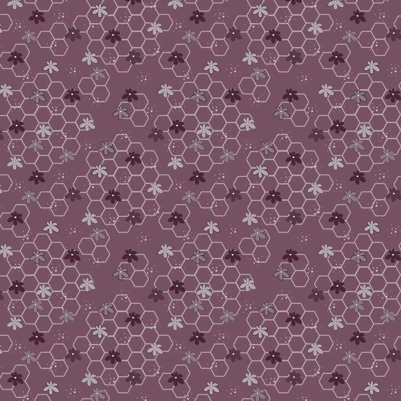 Fabric Stof Mauve Flowers & Beehive The Sweetest Embrace by the Quarter Yard 4514-527