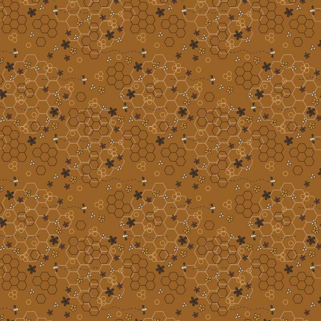 Fabric Stof Nut Flowers & Beehive The Sweetest Embrace by the Quarter Yard 4514-544