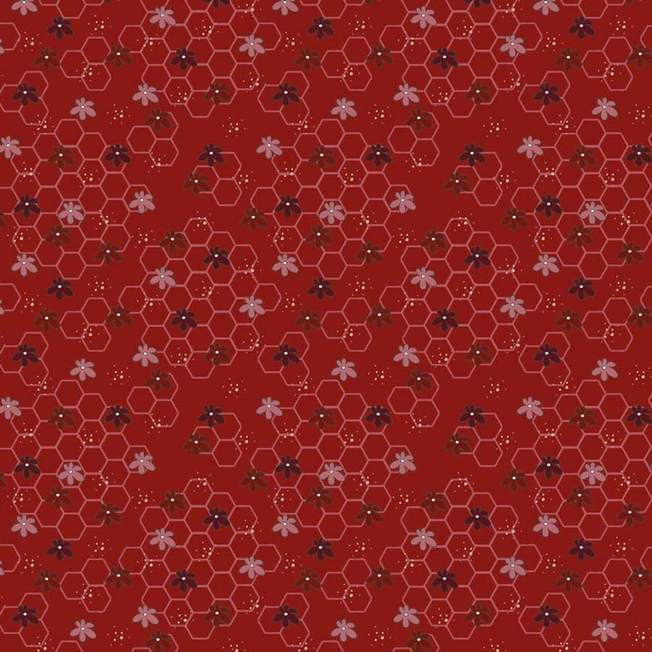 Fabric Stof Red Flowers & Beehive The Sweetest Embrace by the Quarter Yard 4514-520