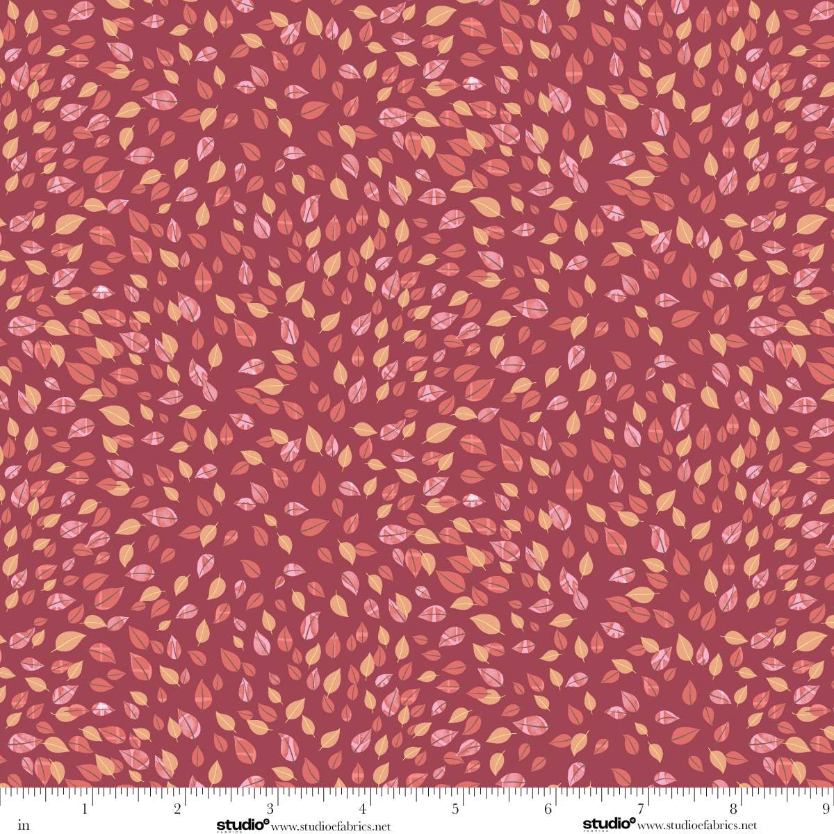 Fabric Studio E Auburn Swirling Leaves Free Falling by the Quarter Yard 9021-33
