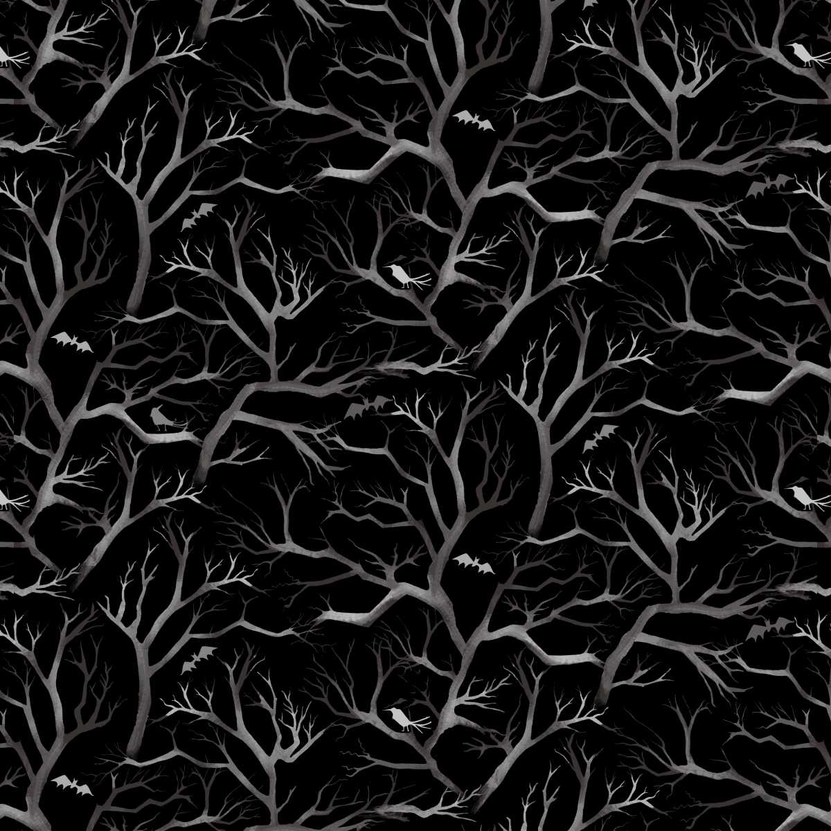 Fabric Studio E Black Branches and Bats Allover I Made a Boo-Boo by the Quarter Yard 8990-99