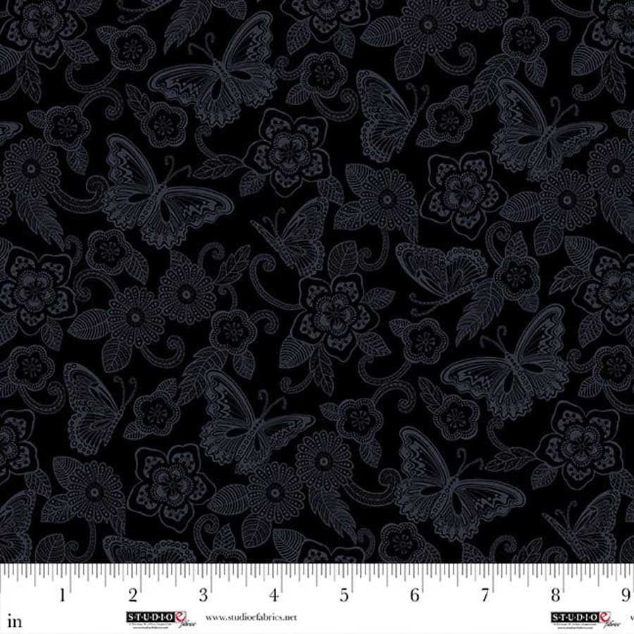 Fabric Studio E Black Butterfly Dark Shadows by the Quarter Yard 8911-99