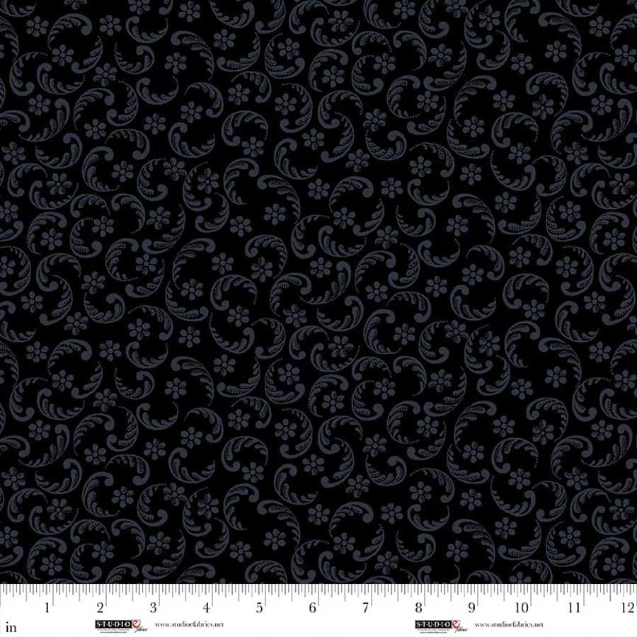 Fabric Studio E Black Curly Cue Dark Shadows by the Quarter Yard 8910-99