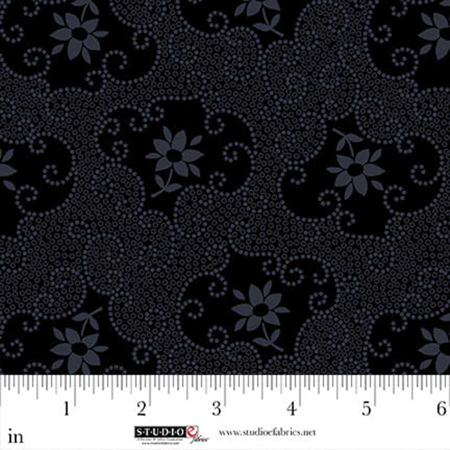 Fabric Studio E Black Daisy and Dots Dark Shadows by the Quarter Yard 8907-99